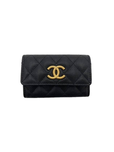 Gold Hardware CC Logo Calfskin Flap Half Wallet Black - CHANEL - BALAAN 1