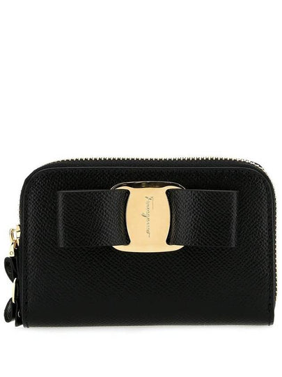 Vara Bow Zipper Card Wallet Black - SALVATORE FERRAGAMO - BALAAN 2