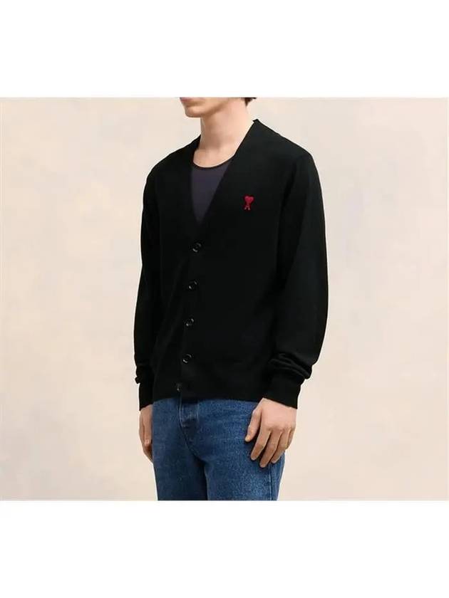 Red Heart Logo Merino Wool Cardigan Black - AMI - BALAAN 5