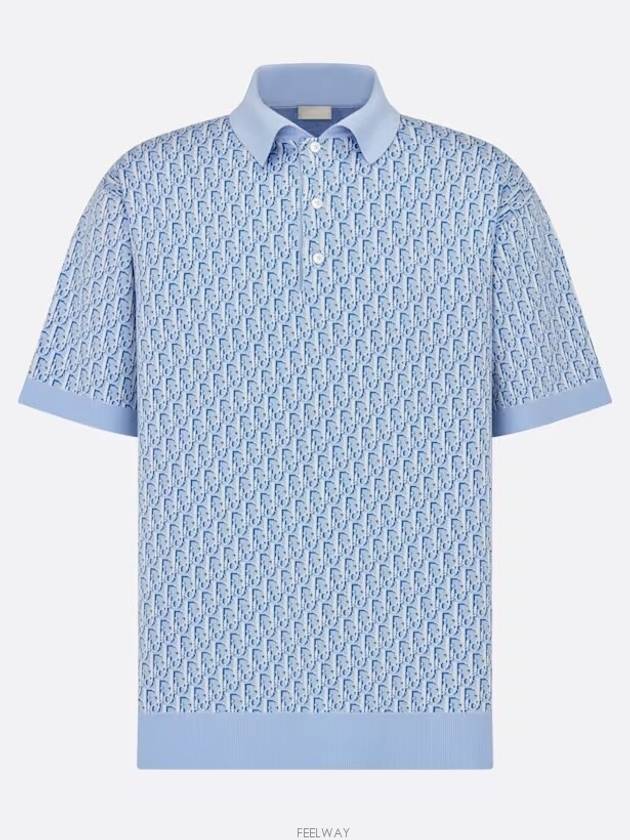 Dior Oblique Polo Shirt Blue Cotton Jacquard - DIOR - BALAAN 5