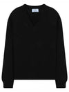 Wool Cashmere V-Neck Knit Top Black - PRADA - BALAAN 2