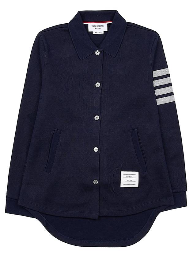 Double Face 4 Bar A-line Knit Long Sleeve Shirt Jacket Navy - THOM BROWNE - BALAAN 2