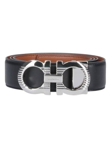 Gancini Buckle Reversible Leather Belt Black - SALVATORE FERRAGAMO - BALAAN 1