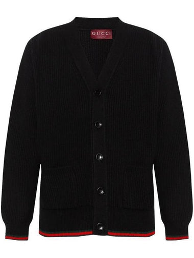 Wool Cashmere Rib Knit Cardigan Black - GUCCI - BALAAN 1