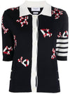 4 Bar Intarsia Knit Polo Cardigan Navy - THOM BROWNE - BALAAN 1