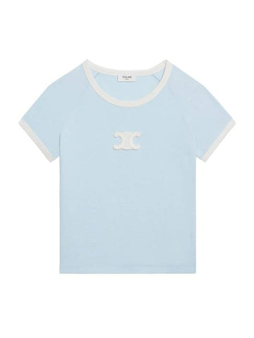 Triomphe Cotton Jersey Short Sleeve T-Shirt Pastel Blue - CELINE - BALAAN 1