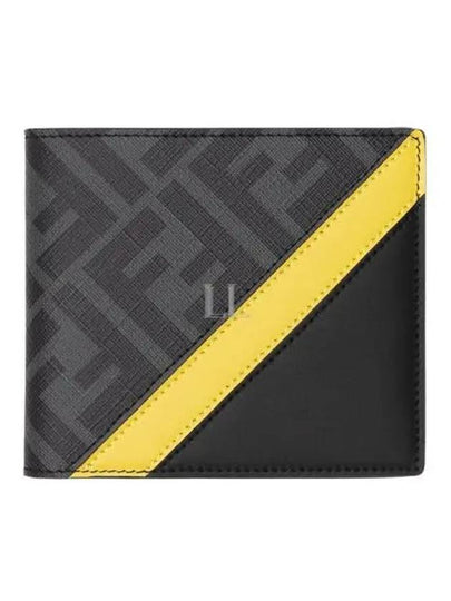 FF Pattern Leather Half Wallet Black Yellow - FENDI - BALAAN 2