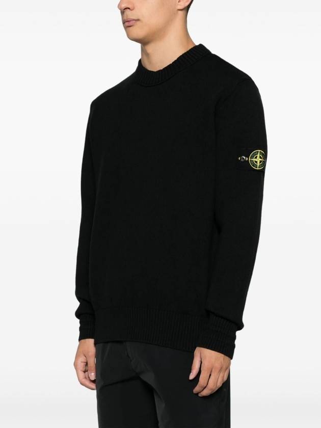 Round Neck Wappen Organic Knit Top Black - STONE ISLAND - BALAAN 4