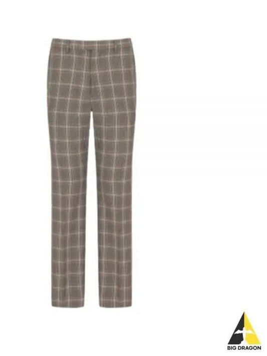 Men's Check Linen Wool Tailored Straight Pants Grey - GUCCI - BALAAN 2