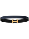 H Gold Buckle Reversible 32mm Leather Belt Noir Blue - HERMES - BALAAN 2