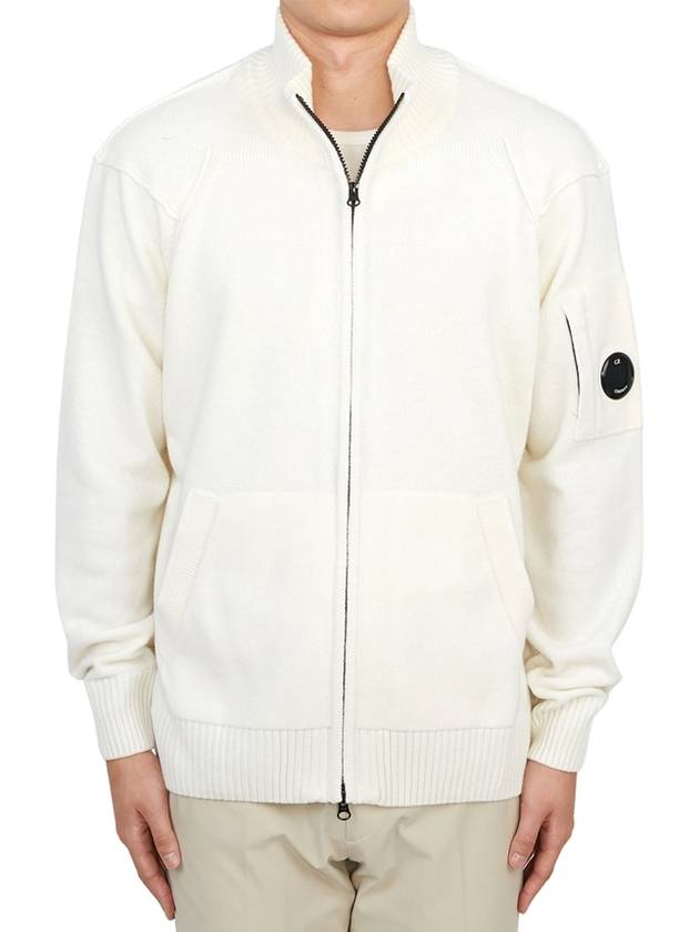 Lambswool GRS Zipped Cardigan White - CP COMPANY - BALAAN 3