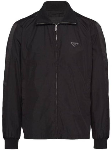 Silk blend zip up jacket black - PRADA - BALAAN 1