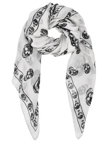 Skull Print Silk Scarf white - ALEXANDER MCQUEEN - BALAAN.