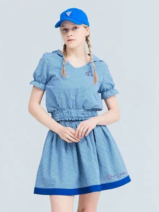 Golf Tennis Checked Flare Skirt Blue - AVAVE - BALAAN 2