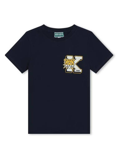 Kids Logo Print Short Sleeve T-Shirt Navy - KENZO - BALAAN 1