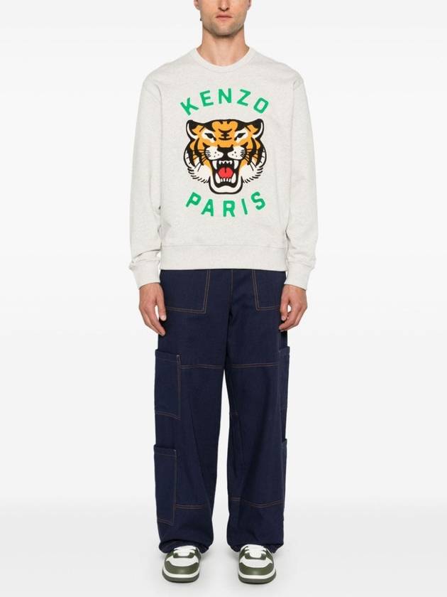 Lucky Tiger Embroidery Cotton Sweatshirt Pale Grey - KENZO - BALAAN 3