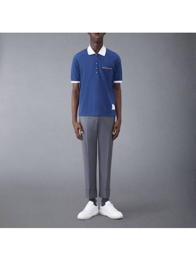 Solid Fine Pique Oversized Short Sleeve Polo Shirt Blue - THOM BROWNE - BALAAN 4