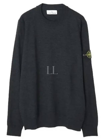 Regular Fit Crew Neck Wool Knit Top Melange Charcoal - STONE ISLAND - BALAAN 2