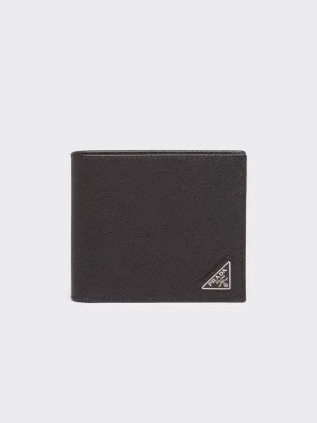 Triangle Logo Saffiano Half Wallet Black - PRADA - BALAAN 2