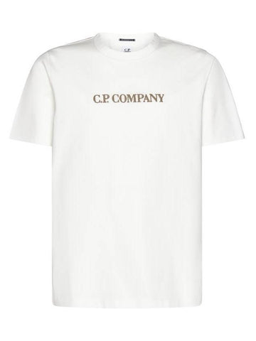 Embroidered Logo Crew Neck Cotton Short Sleeve T-Shirt White - CP COMPANY - BALAAN 1