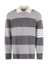 Rugby Striped Merino 4-Bar Long Sleeve Polo Shirt Grey - THOM BROWNE - BALAAN 2