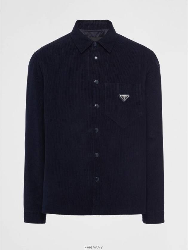 Triangle Logo Corduroy Shirt Jacket Blue - PRADA - BALAAN 6