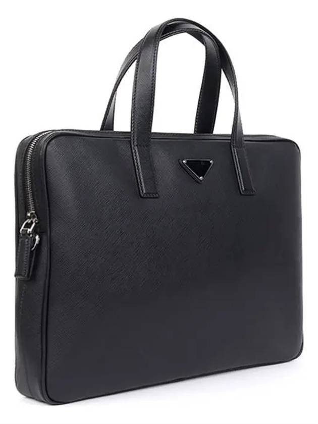 triangle logo saffiano leather brief case black - PRADA - BALAAN 5