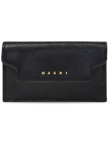 Logo Saffiano Leather Card Wallet Black - MARNI - BALAAN 1