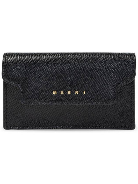 Logo Saffiano Leather Card Wallet Black - MARNI - BALAAN 1