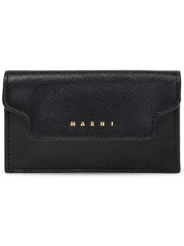 Logo Saffiano Leather Card Wallet Black - MARNI - BALAAN 1