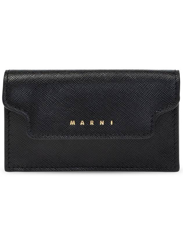 Logo Saffiano Leather Card Wallet Black - MARNI - BALAAN 1