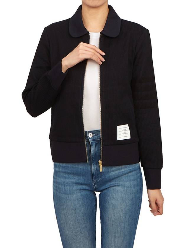 Women's Seersucker Loopback 4-Bar Zip-Up Jacket Navy - THOM BROWNE - BALAAN 7