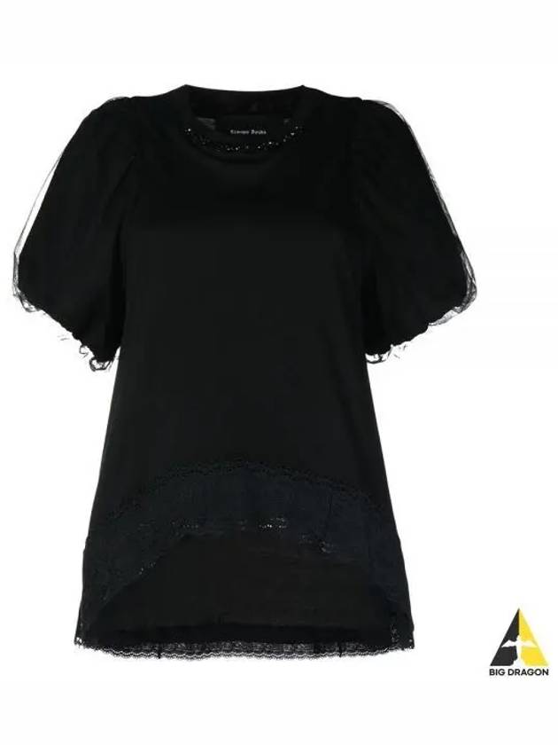 Simone Rocha Lace Trimmed Tulle Short Sleeve T Shirt Black White TS338TB0553 - SIMONE ROCHA - BALAAN 1