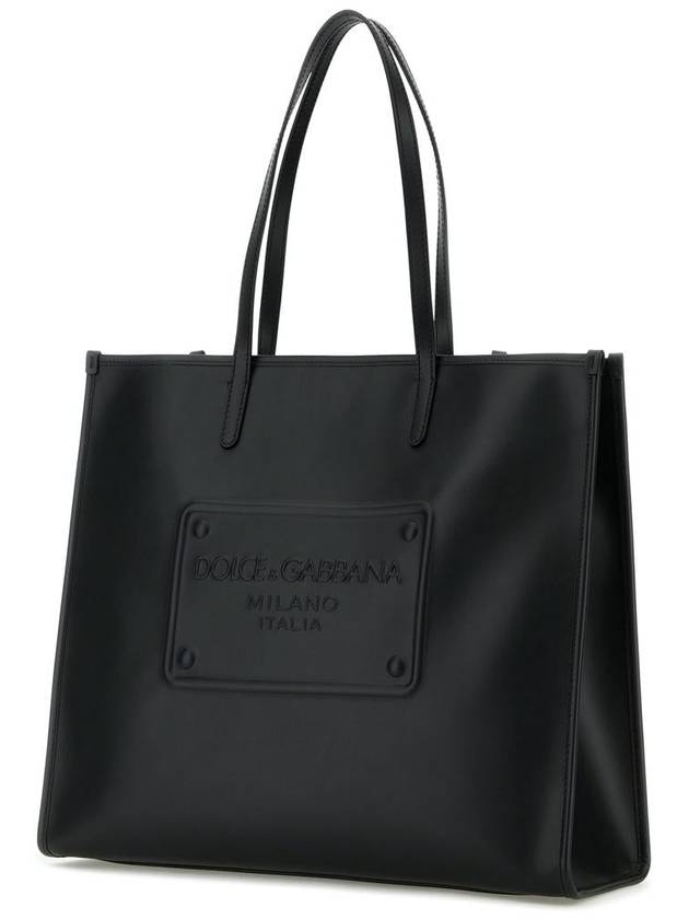 Embossed Logo Leather Tote Bag Black - DOLCE&GABBANA - BALAAN 3