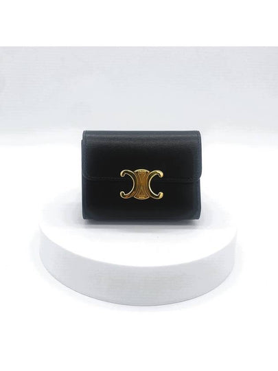 Triomphe Compact Shiny Calfskin Coin Half Wallet Black - CELINE - BALAAN 2