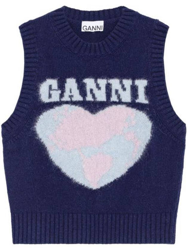 Logo Heart Gilet Vest Navy - GANNI - BALAAN 1