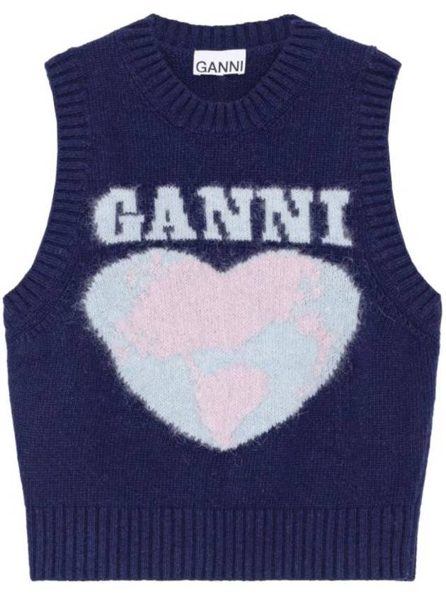 Logo Heart Gilet Vest Navy - GANNI - BALAAN 2