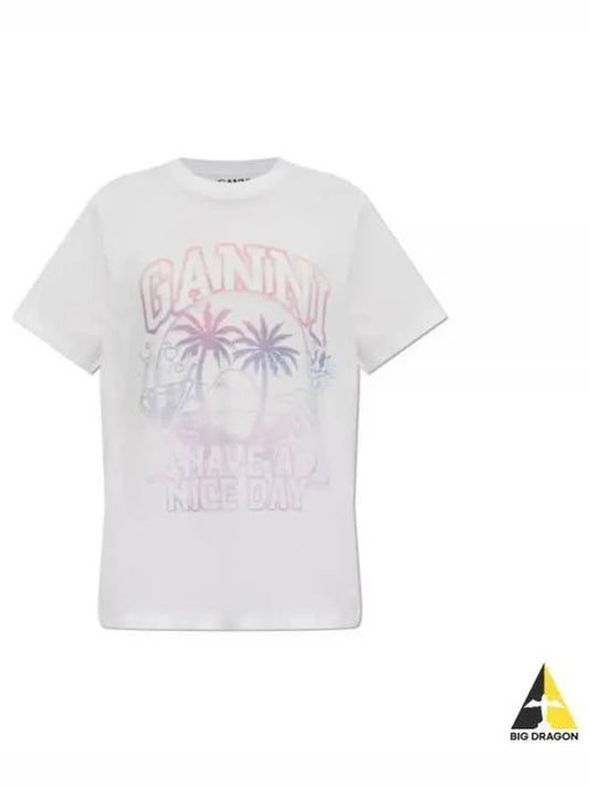 Logo Print Short Sleeve T-Shirt White - GANNI - BALAAN 2