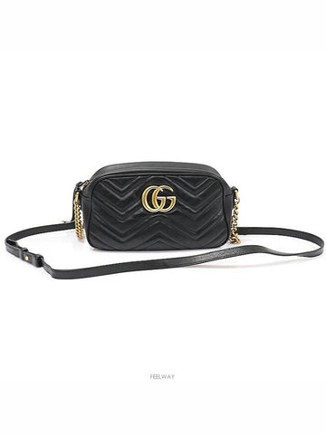 447632 Black Matelasse Chevron Gold Plated GG Marmont Small Chain Shoulder Bag - GUCCI - BALAAN 1