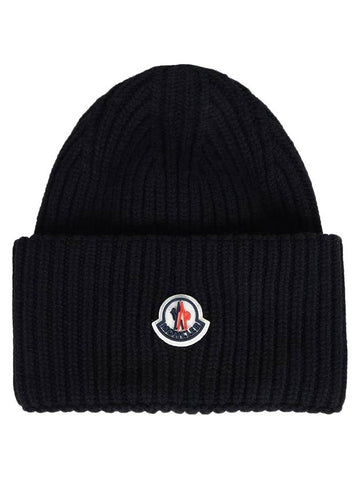 Logo Patch Beanie Black - MONCLER - BALAAN.