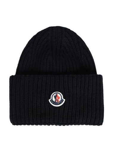 Logo Patch Beanie Black - MONCLER - BALAAN 1