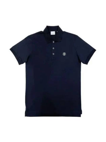 T shirt Monogram Motif Cotton Silk Polo Short Sleeve Navy - BURBERRY - BALAAN 1