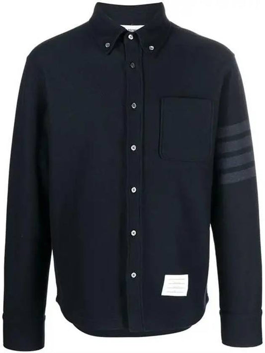 Men's 4 Bar Tech Twill Button Down Long Sleeve Shirt Navy - THOM BROWNE - BALAAN.