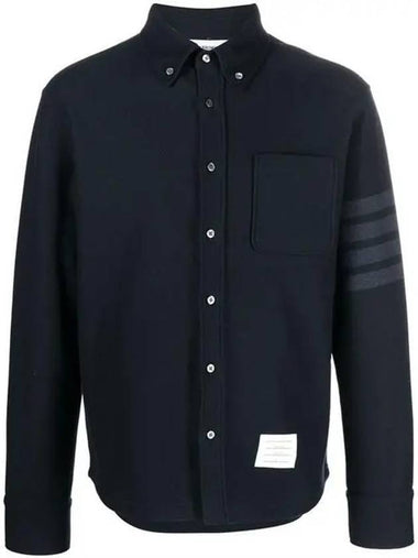 Men's 4 Bar Tech Twill Button Down Long Sleeve Shirt Navy - THOM BROWNE - BALAAN 1