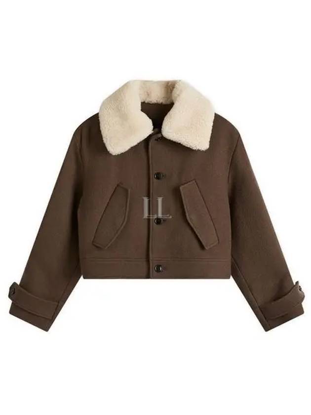 Short Shearling Collar Jacket Dark Coffee - AMI - BALAAN 2