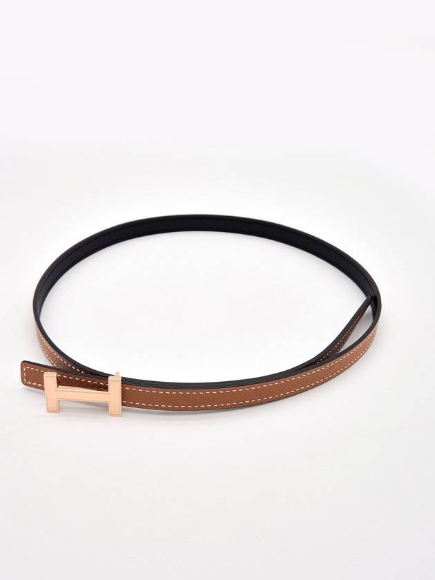 Women's H Rose Gold Buckle Focus Reversible Leather Strap Belt 13mm - HERMES - BALAAN 3