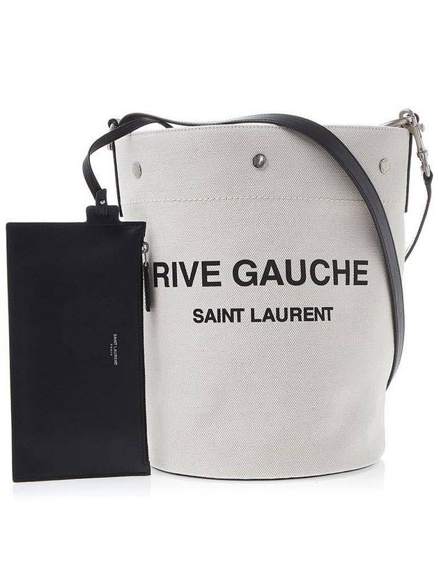 Rive Gauche Print Cotton Canvas Bucket Bag White - SAINT LAURENT - BALAAN 2