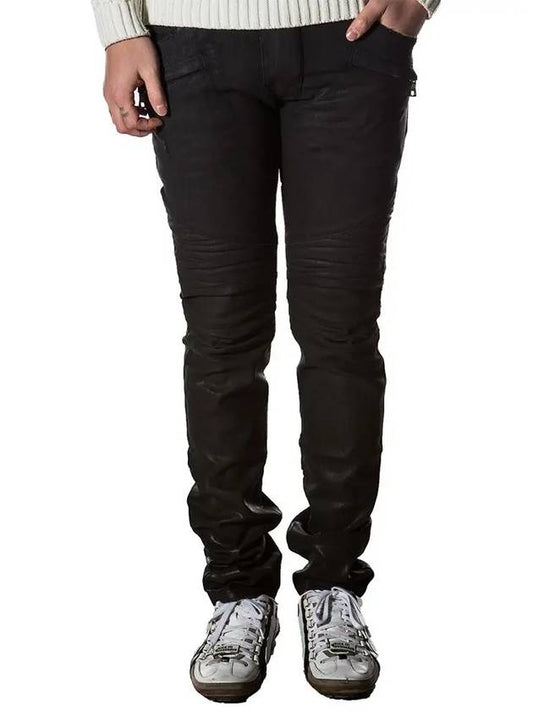 11th Anniversary Wax Coated Slim Biker Black T551 B909M 176 - BALMAIN - BALAAN 1