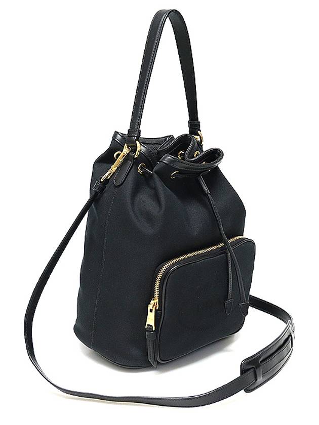 1BH097 Black jacquard leather trimming gold large bucket bag 2WAY - PRADA - BALAAN 3