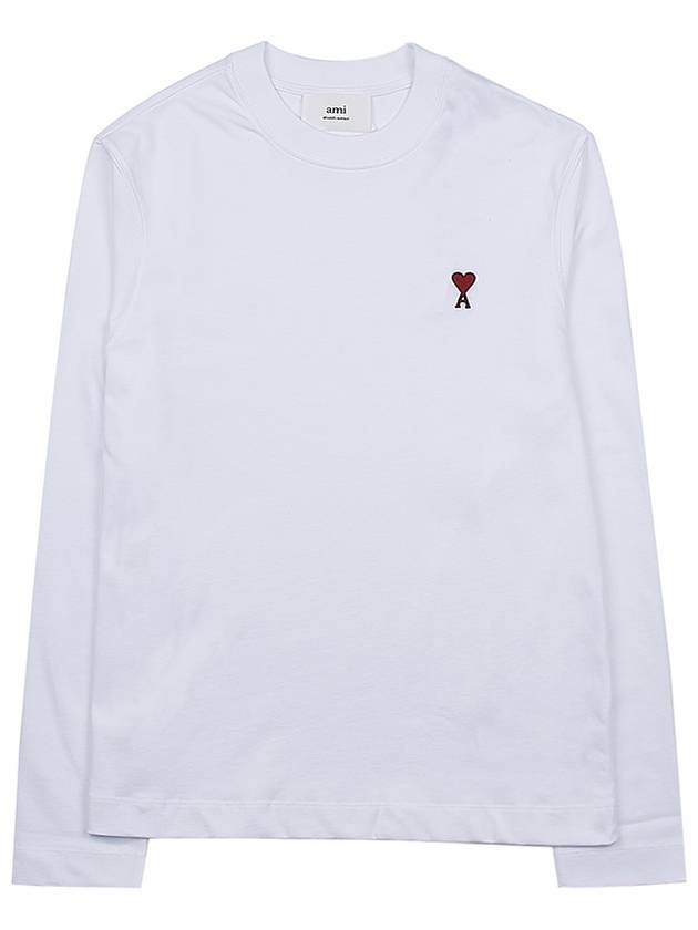 Chain Stitch Heart Logo Long Sleeve T-Shirt White - AMI - BALAAN 10